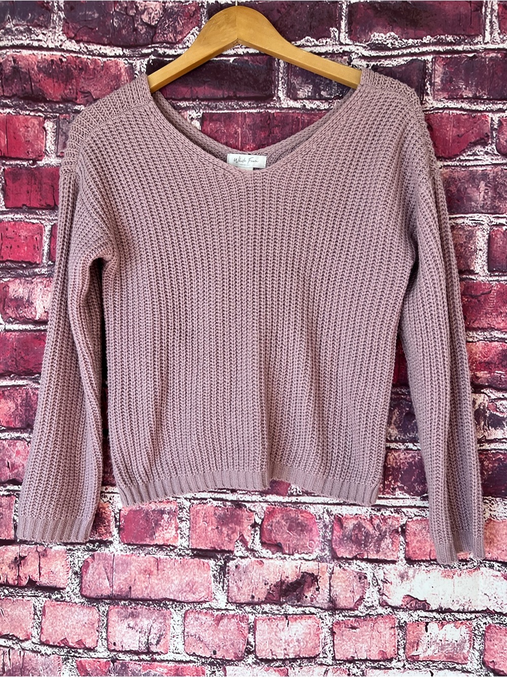 White Fawn Tilly's Mauve Ribbed Twist Back Long Sleeve Slouchy Sweater